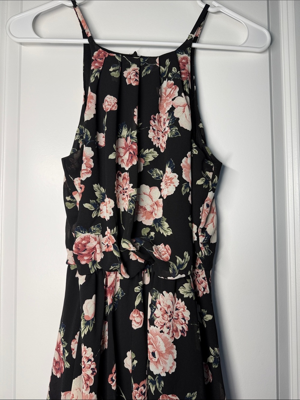 Blue Rain Black Floral Dress with Pink and Cream Blooms